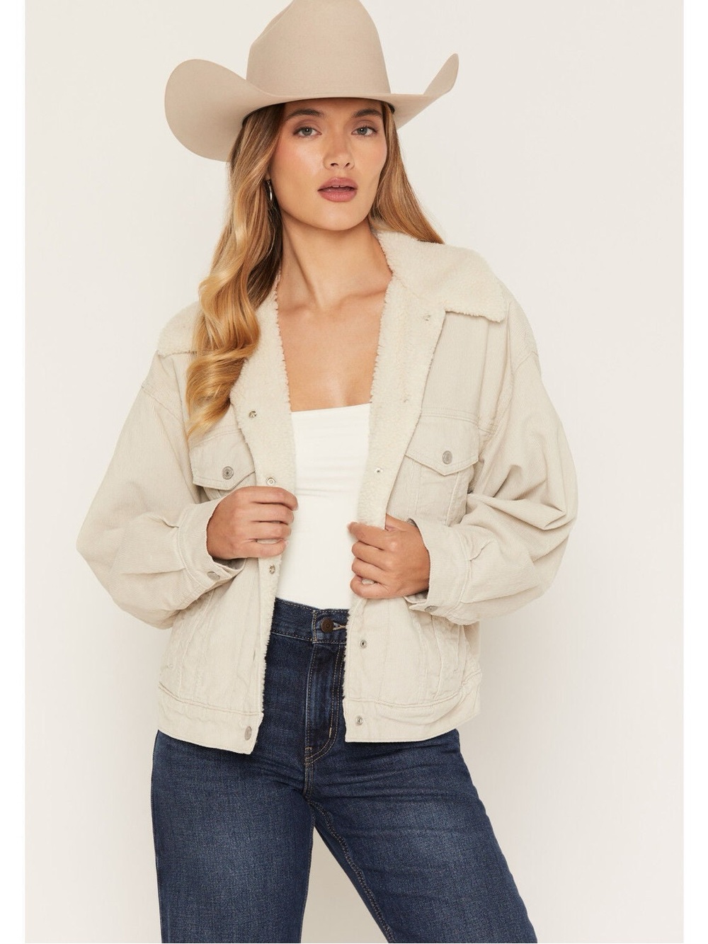 Levi's Cream Sherpa-Trim Jean Jacket